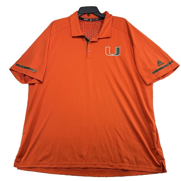 University Of Miami Adidas Polo Shirt 2XL Orange Performance‎ Stretch Mens - Picture 1 of 6